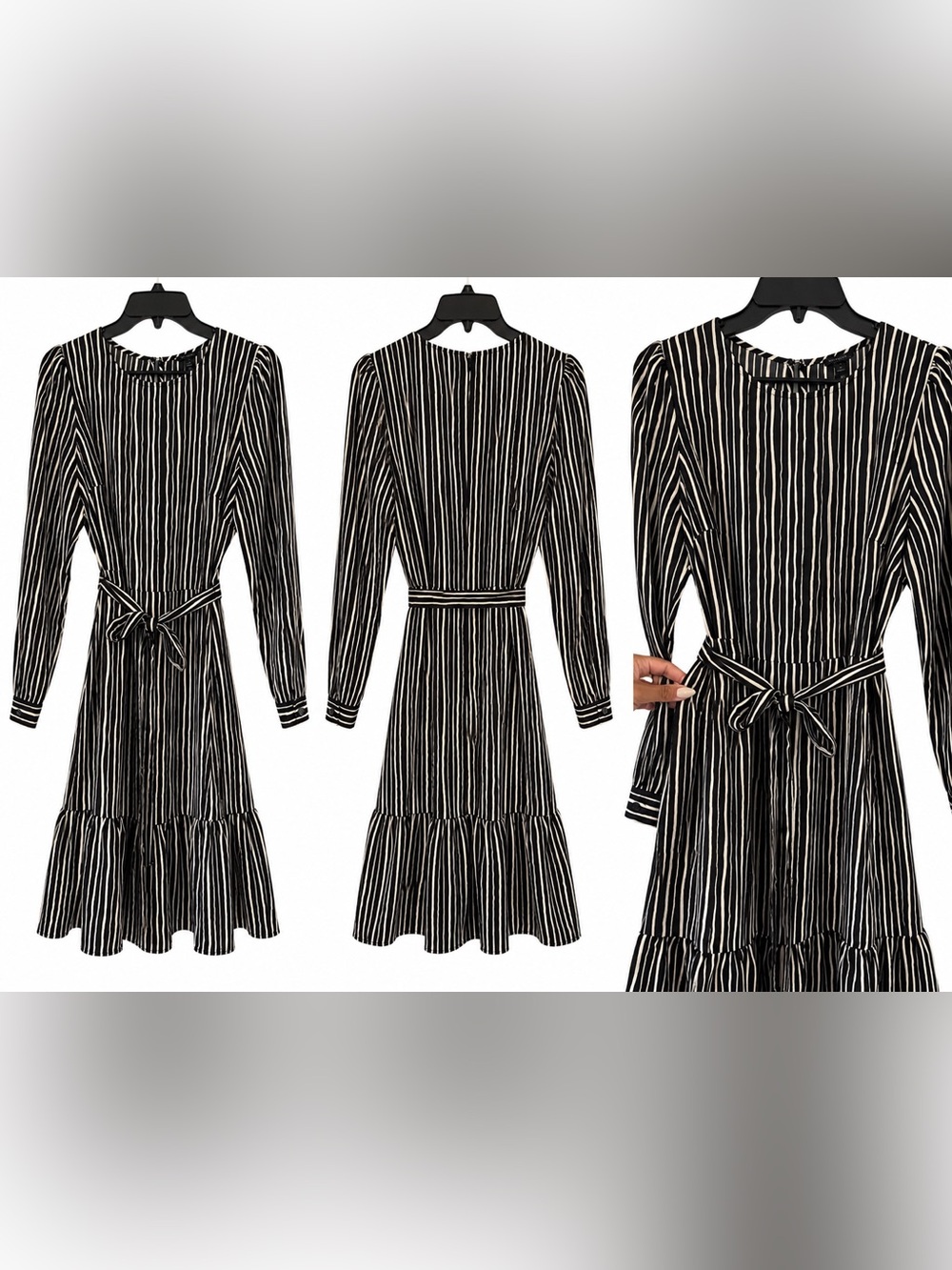 Ann Taylor Factory Black and White Vertical Stripe Long-Sleeve Dress